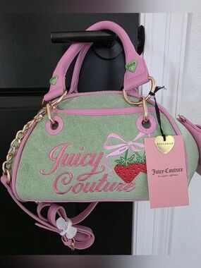 NEW Juicy Couture Retro Strawberry satchel pink bag Y2K Rare bowler purse NWT
